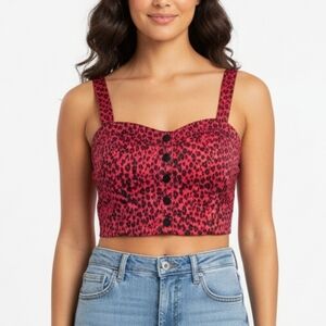 Charlotte Russe Red & Black Leopard Button up Bustier crop top NWT